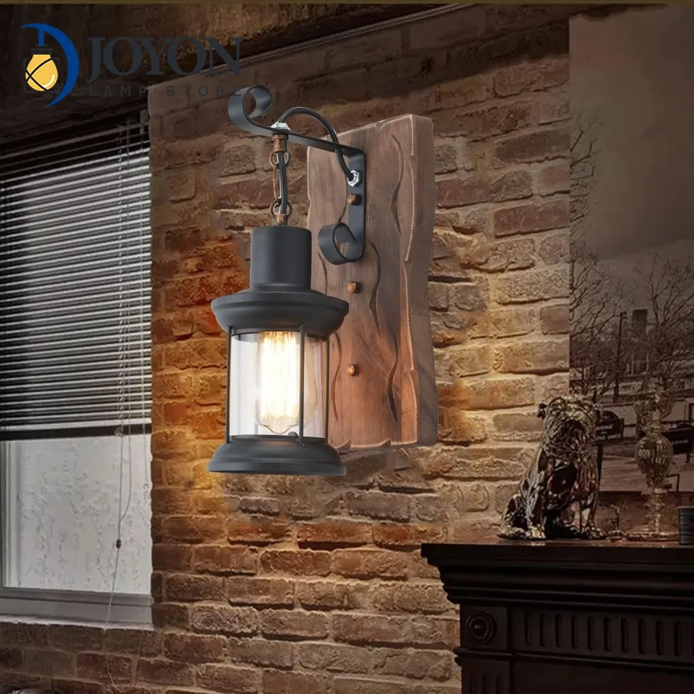 

Vintage Wall Sconce Rustic Wall Lamp Wood Metal Farmhouse Black Light Fixtures for Dining Room Hallway bar Porch Corridor Decor