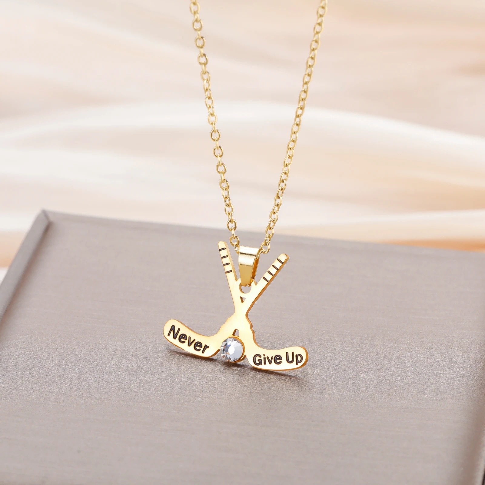 Trend Hockey Stick Pendant Necklace for Women Men Stainless Steel Charm Choker Gold Plated Chain Jewelry Gifts For Hockey Fans