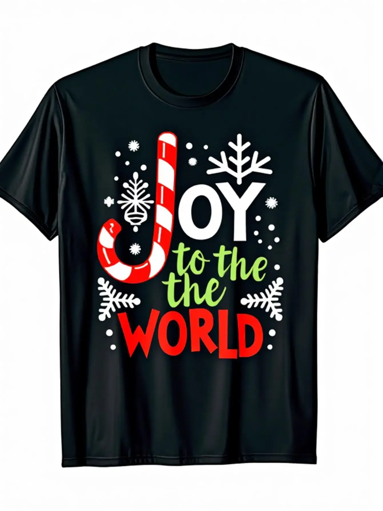 

Joy to the World Candy Cane Graphic T-Shirt Men's Breathable Cotton Crewneck Christmas Tee