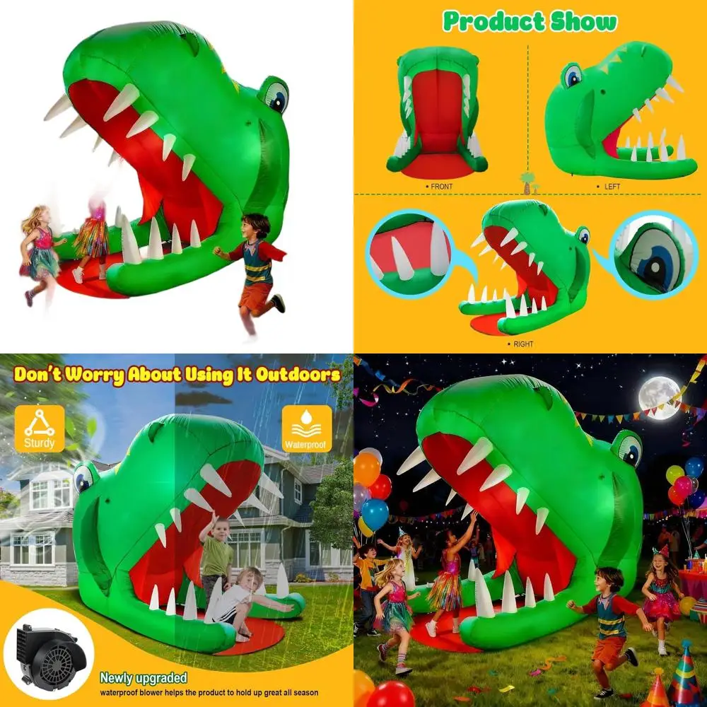 

Гигантская надувная голова динозавра высотой 8 футов с открытым ртом и острыми зубами, освещенная 4 светодиодами для устрашающего декора на Хэллоуин на открытом воздухе