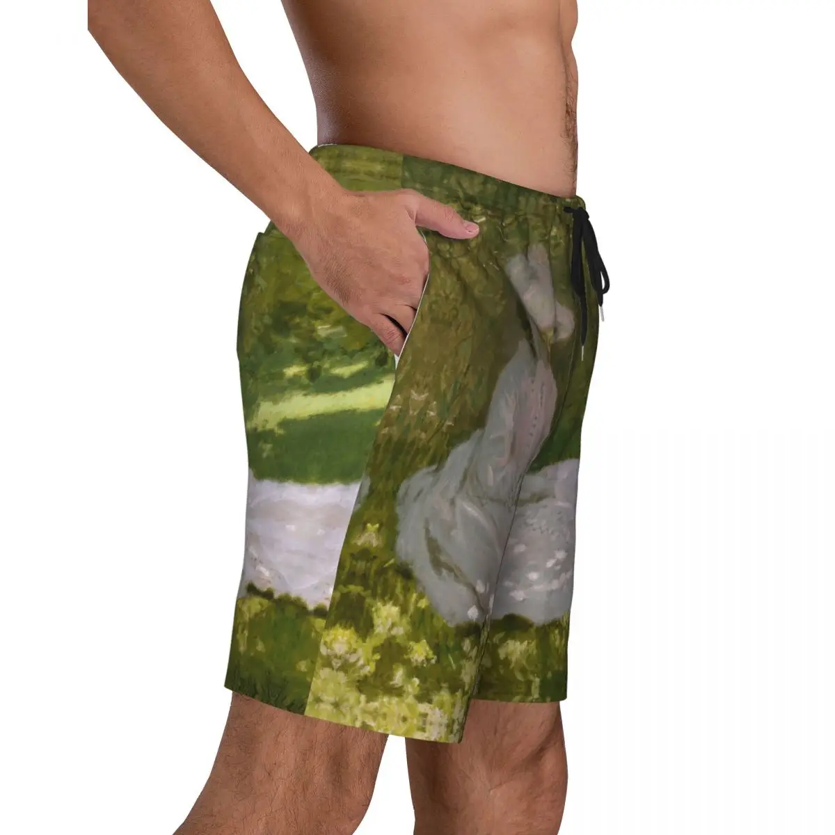 Springtime Print Mens Swim Trunks Quick Dry Beachwear Beach Board Shorts Claude Monet Impressionist Art Boardshorts