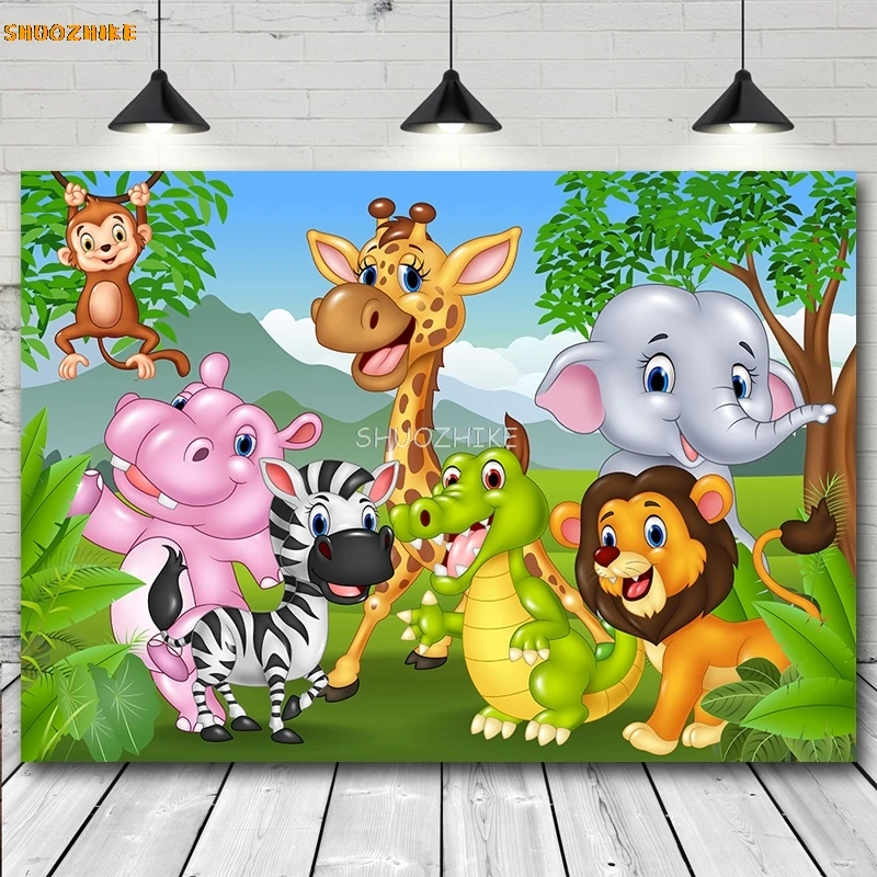 Fondo de fotografía de animales de la selva de Safari salvaje uno 1er cumpleaños niño niña recién nacido Baby Shower fondo personalizado para estudio fotográfico