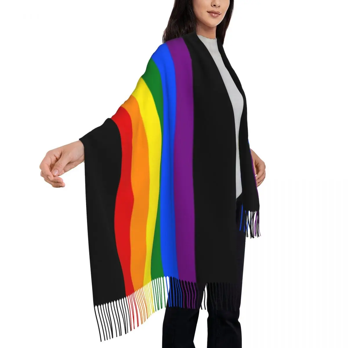 Gay Pride Flag Stripe Tassel Scarf Women Soft GLBT LGBT Rainbow Lesbian Shawls Wraps Lady Winter Scarves