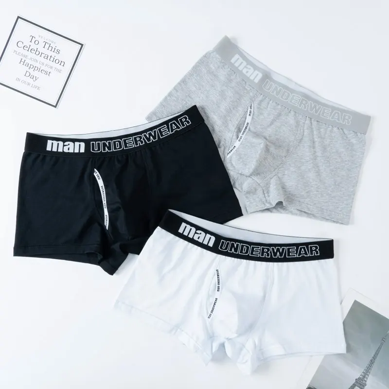 Calzoncillos bóxer de algodón para hombre, ropa interior Sexy, pantalones cortos transpirables, lencería cómoda, lote de 3 unidades