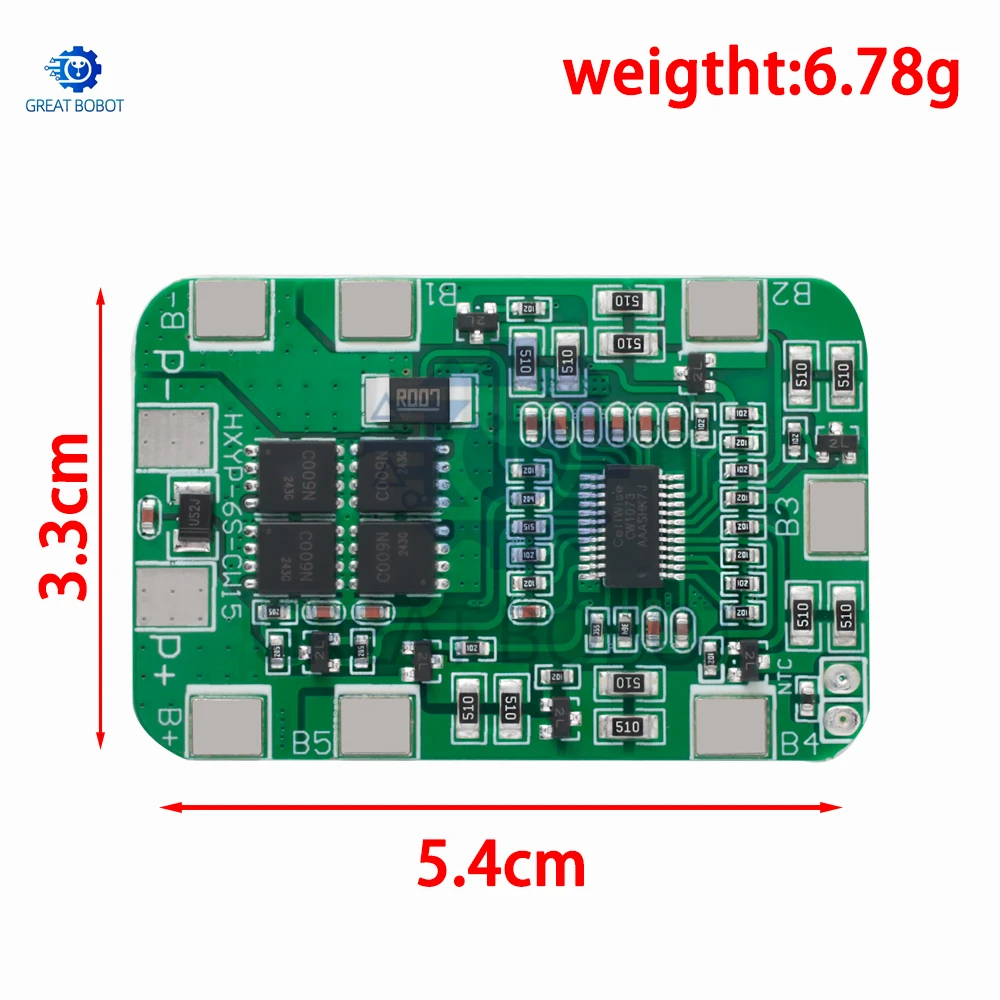 6S 24V-25.2V 12A/25A BMS Board (6-Pack): 18650-Compatible Li-ion with Balancing