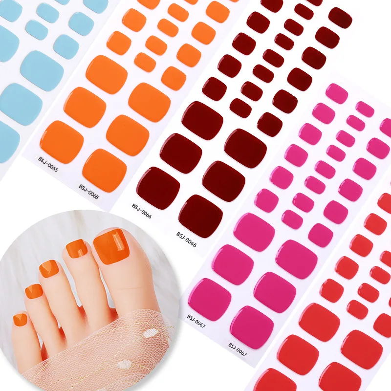 26 Tips Semi-cured Gel Nail Sticker Solid Color Toe Nail Decals Light Therapy Nail Polish Glue Manicure Sticker