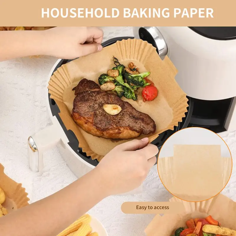 【Must-Haves】 Einweg-Papiereinlagen für Heißluftfritteusen, 50 Stück 7,9 Zoll quadratische, antihaftbeschichtete Pergamenteinlagen, ölbeständig für Heißluftfritteusen