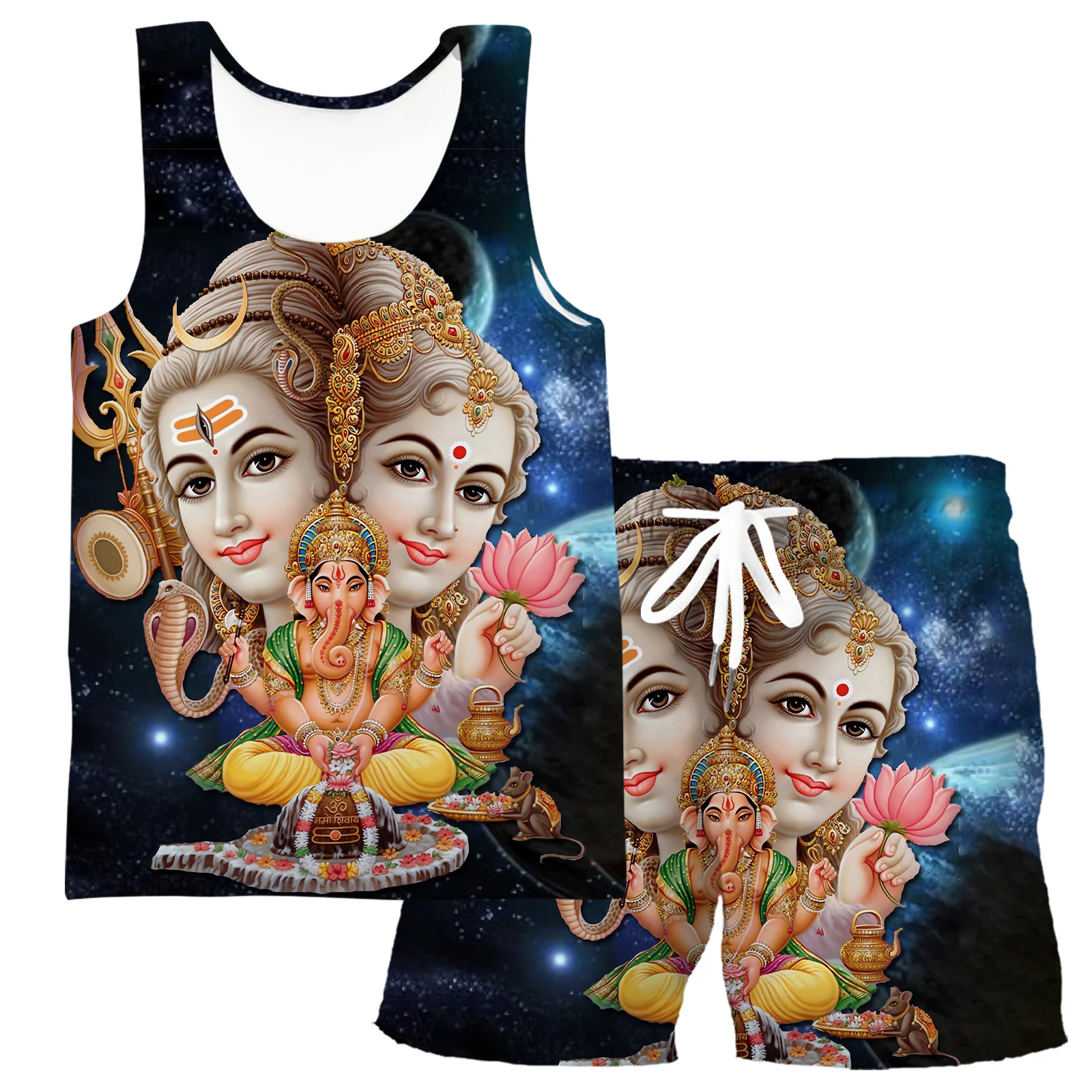 HX Indian God Mens Clothes Ganesha Tracksuit Fashion Printed Vest T-Shirts Hoodies Sets Women Clothing Suits Dropshipping