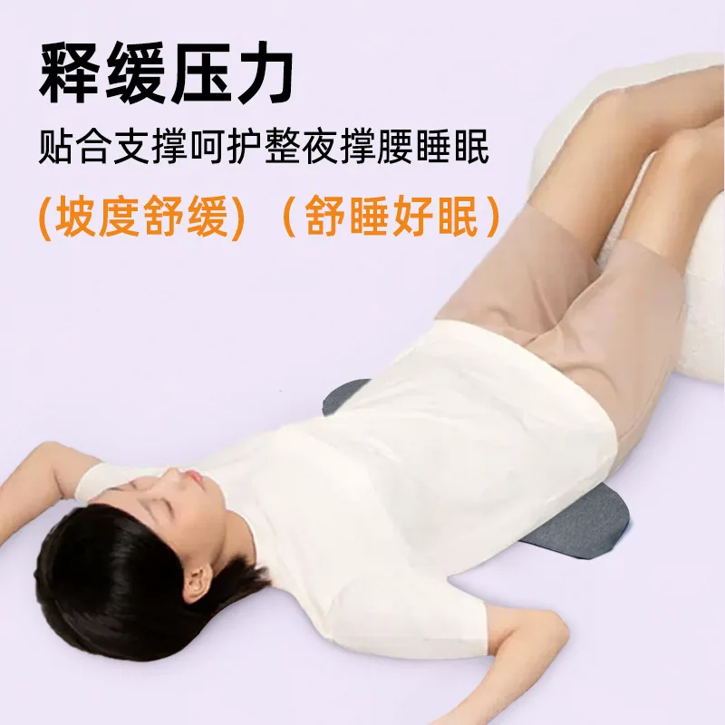 Thin Latex Lumbar Support Pillow for Bed and Office Chair, 60x25x2 cm Low Profile Waist Cushion with Washable Cotton Blend