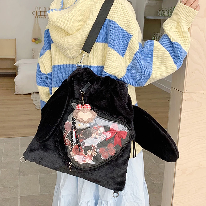 Ita Bag, Rucksack mit Klarsichtfenster, Damenmode-Plüsch-Umhängetasche mit Kordelzug, Leichte Schultasche mit großer Kapazität – Detail 14