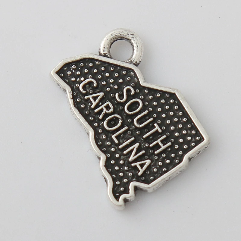 RAINXTAR Vintage Alloy South Carolina State Map Charms Wholesale 12*18mm 50pcs AAC810