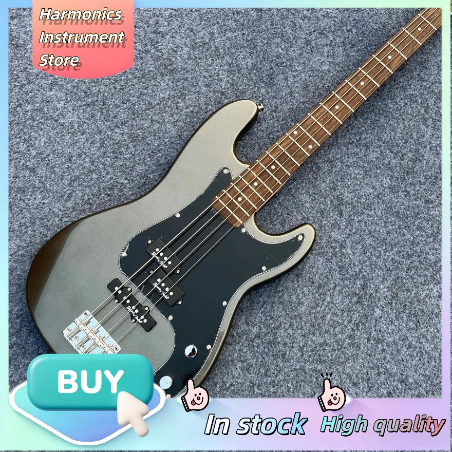 Bass 4 String Metallic Sparkle Gray Black Poplar Body Laurel Fretboard Rich Low Frequencies with Strong Infectivity