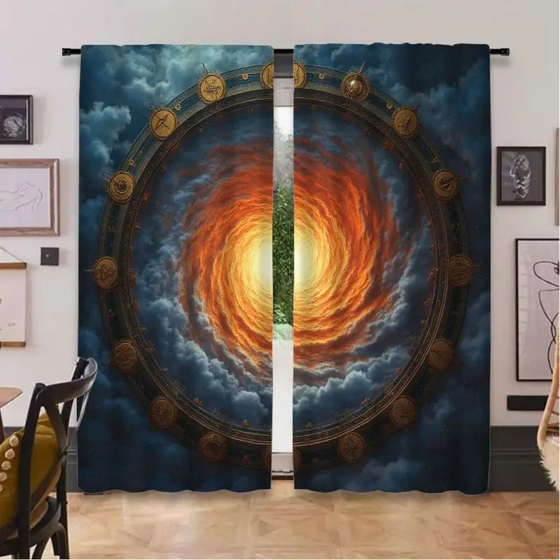 Mysterious star vortex pattern curtains, with a pole bag design, suitable for use in bedrooms, living rooms and offices