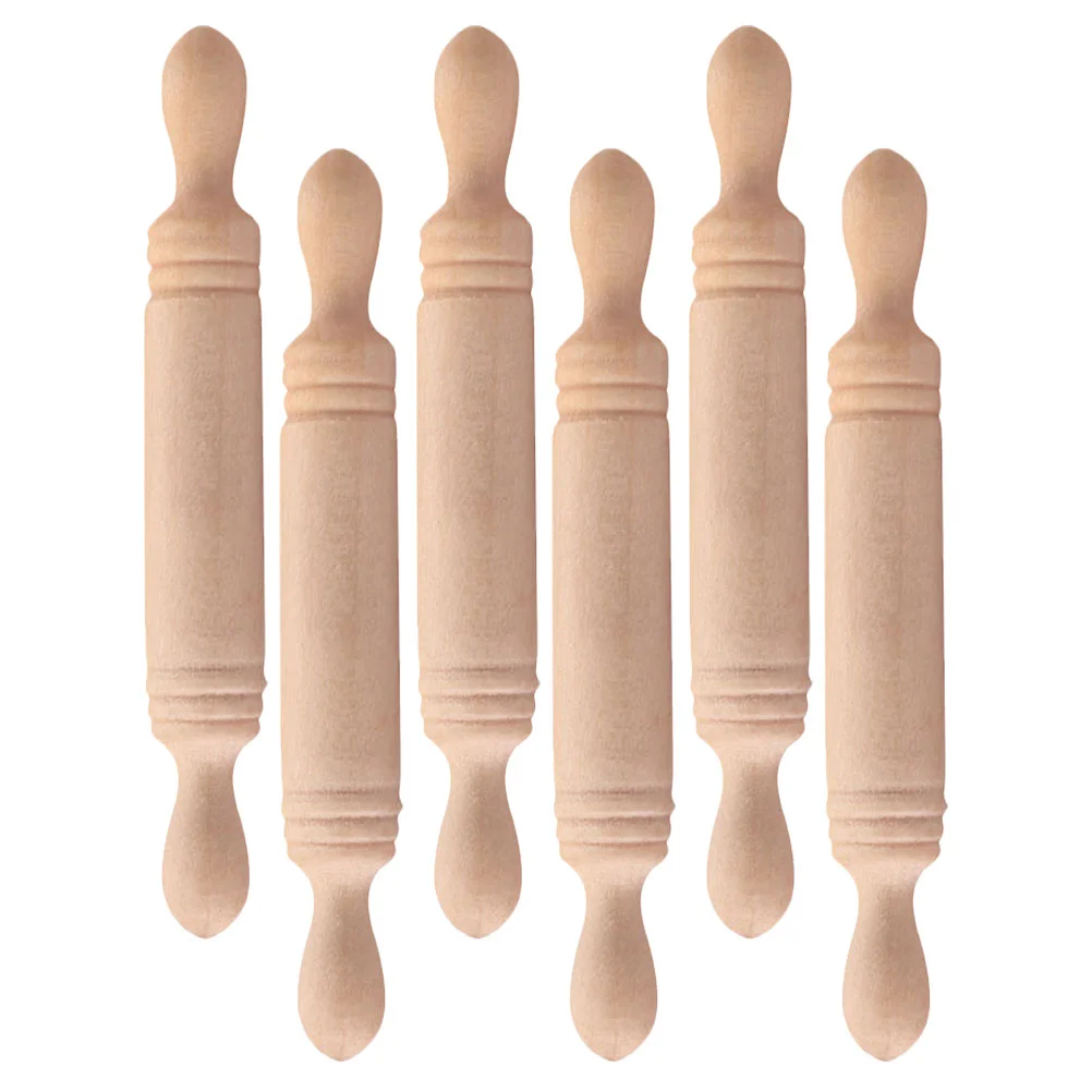 6 Pcs Mini Wood Rolling Pin Small Roller Accessories Simulation Sticks House Decoration Wooden Tiny Kitchen Child Craft