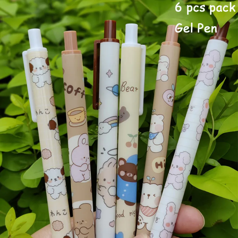 

Kawaii 6 PCS PACK Gel Pen Funny Cartoon Style Quick-Drying Carbon Pen Office Aesthetic Stationery Pretty School Supplies