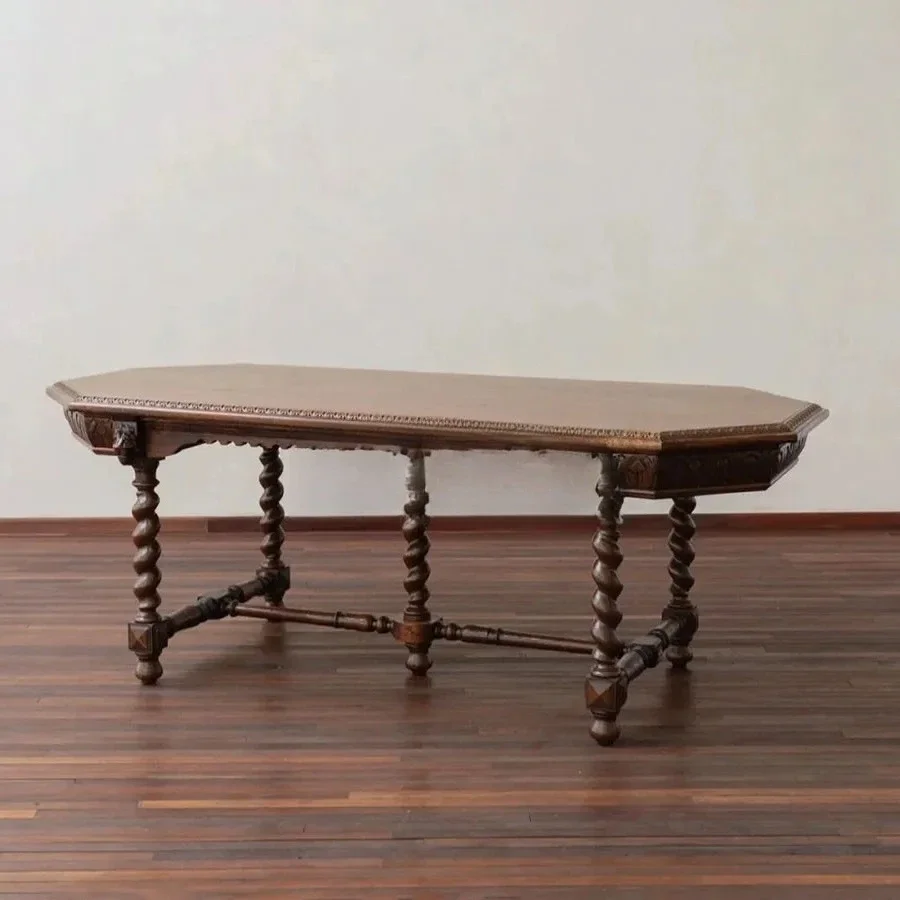 

European retro solid wood carving old long medium and ancient style apartment type household dining table