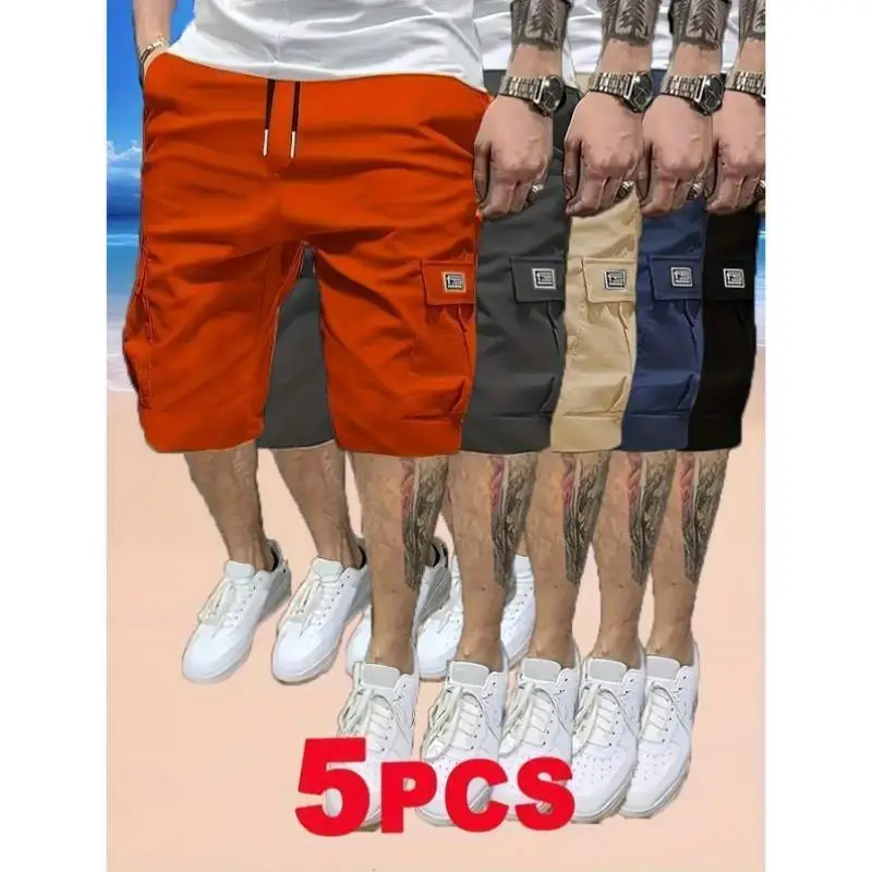

Men's ort Pants M 640 New Cross-Border Sle 5 Pieces Multi-ket Waist Belts Retro Ci Walk Nine-Length Polyester Fiber