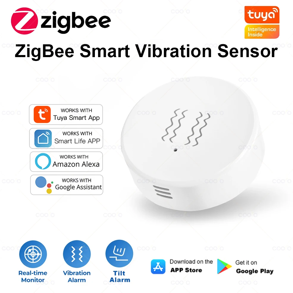 Tuya ZigBee Inteligentny czujnik pochylenia wibracji Monitorowanie w czasie rzeczywistym Alarm wykrywania okna drzwi Inteligentny system ochrony