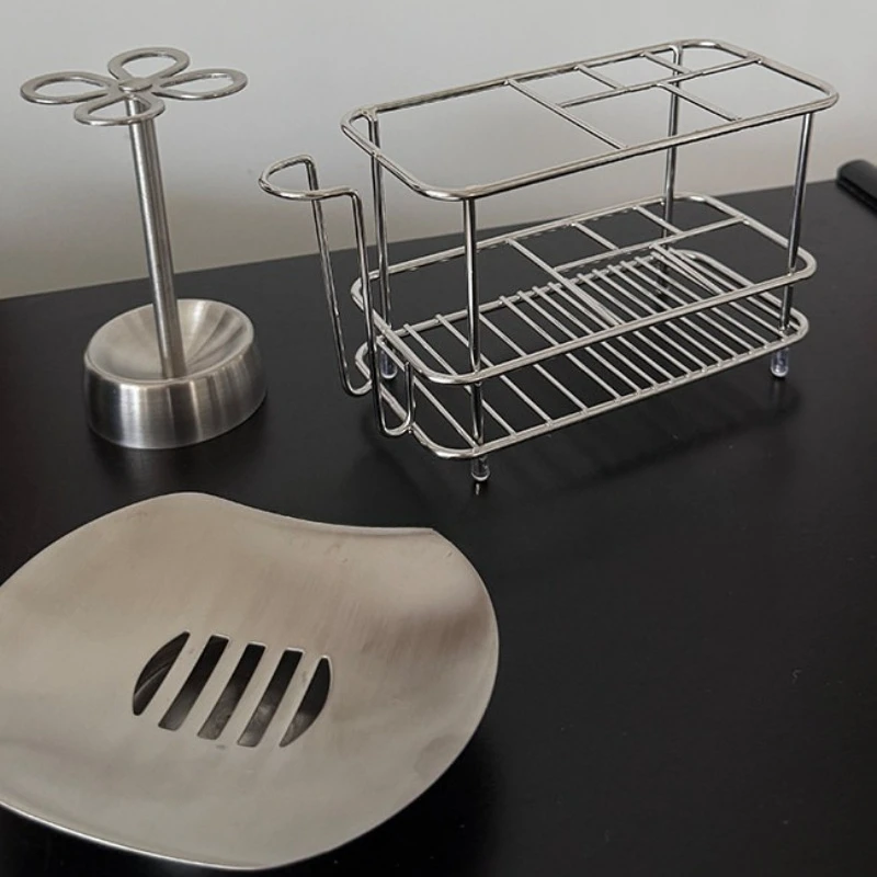 

Stainless Steel Bathroom Organizer Hotel Toothbrush Holder Makeup Cosmetics Storage Rack Vanity Countertop Shelf for Bathroom
