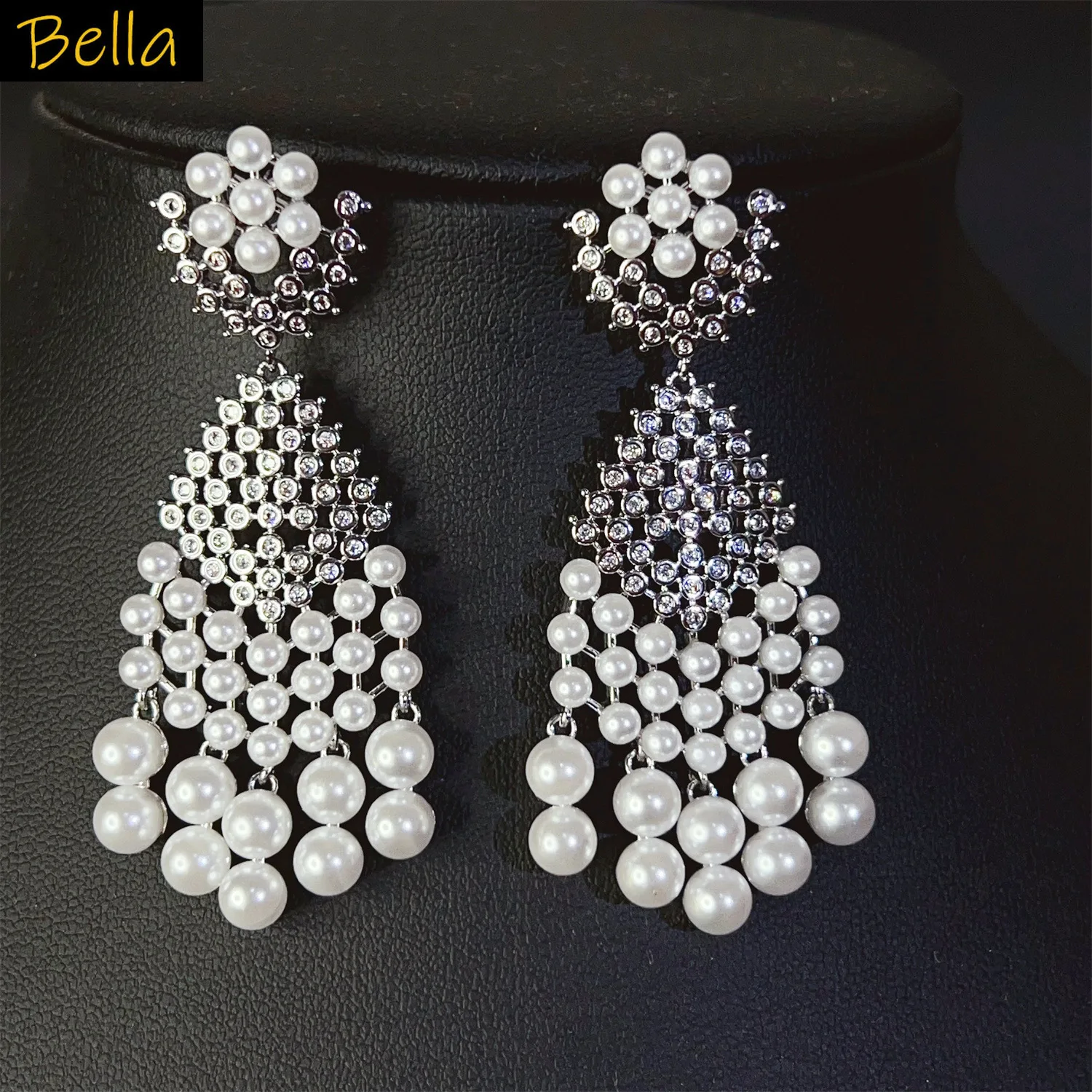 

white pearls long earrings for women elegant jewelry dinner party dangling earrings wedding