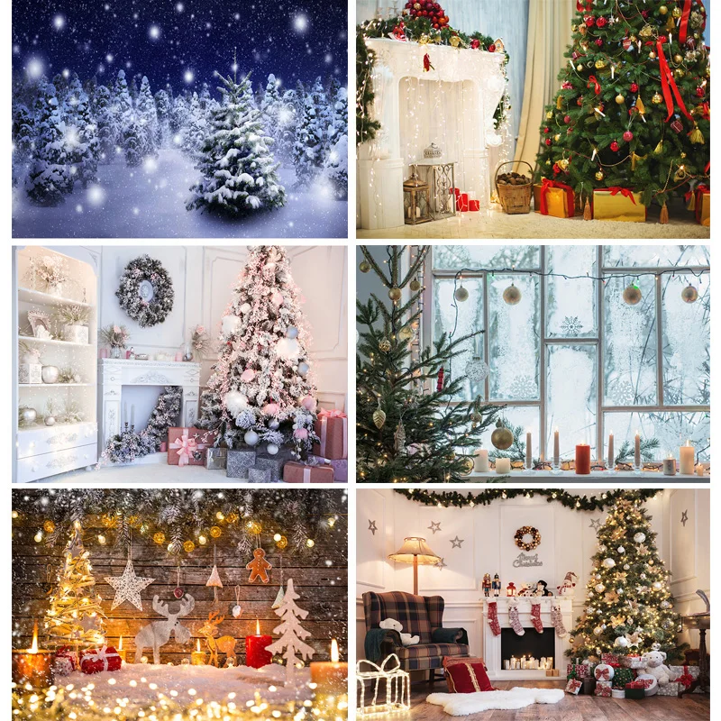 Christmas Tree Presents Flower Wreath Photography Backrops Window Pink House Door Anniversary New Year Photo Background DRG-05