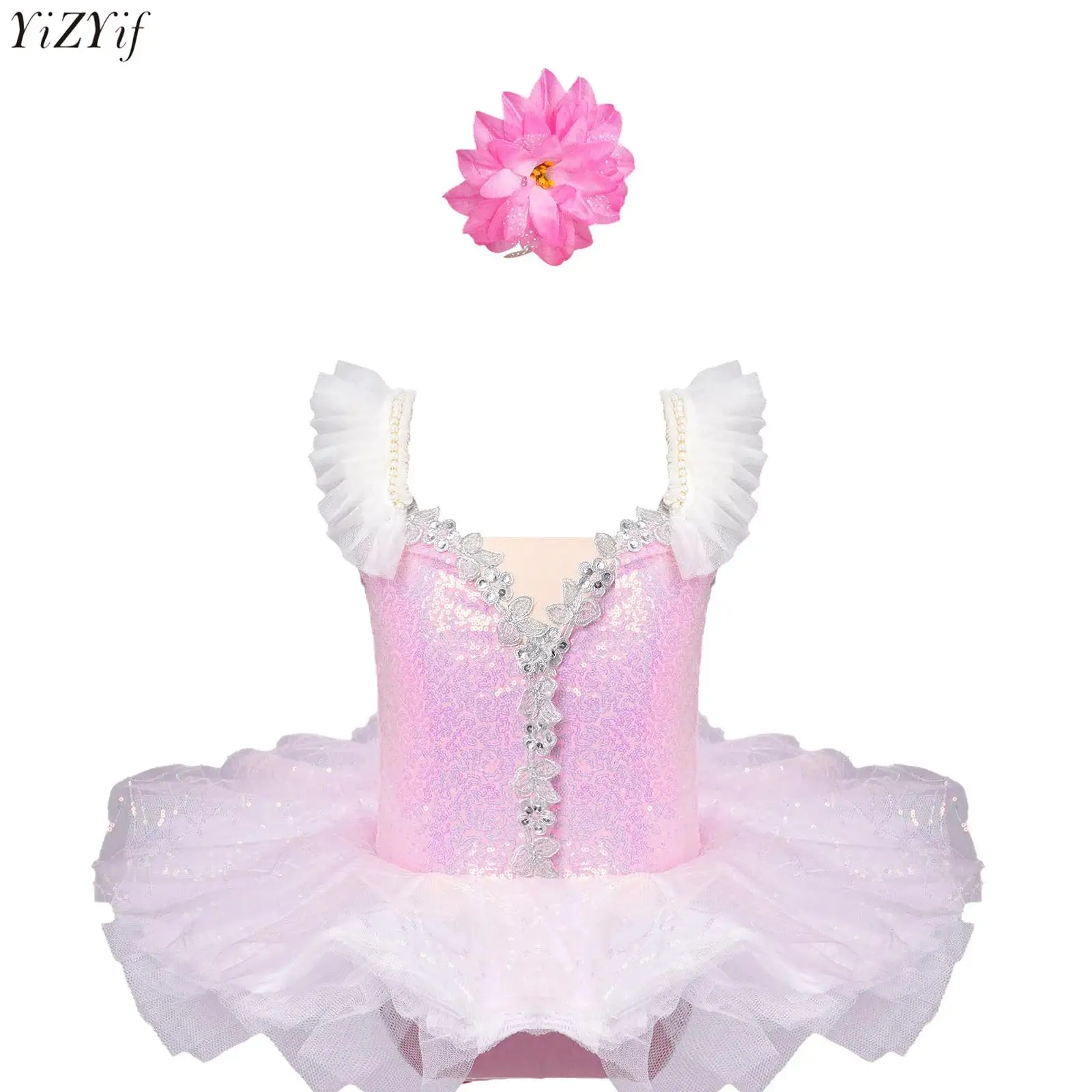 

Kids Girls Dress Ballet Dance Dress Birthday Party Princess Dress Adjustable Shoulder Straps Shiny Sequins Tutu Dress+Headwear