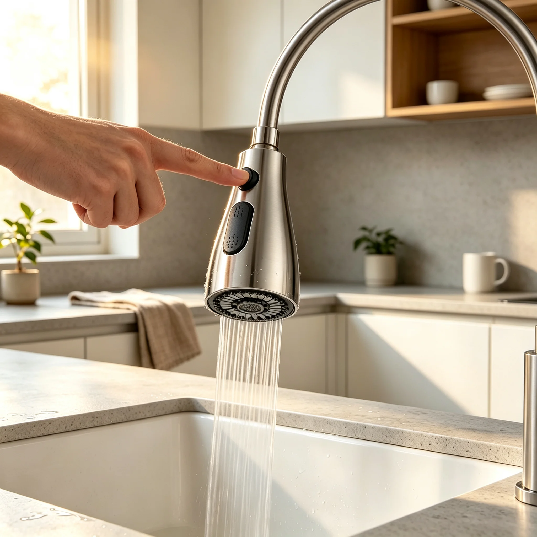 1/2" Kitchen Pull Out Faucet Spray Head Nozzle 3 Modes Brushed Nickel Water Saving Sprayer Replacement for Kitchen Bathroom Sink