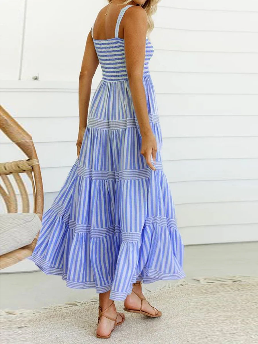 Vestido largo de verano sin mangas para mujer, traje con tirantes, estampado a rayas, corte en A, ideal para fiestas, vacaciones, Playa y cóctel, ropa de calle