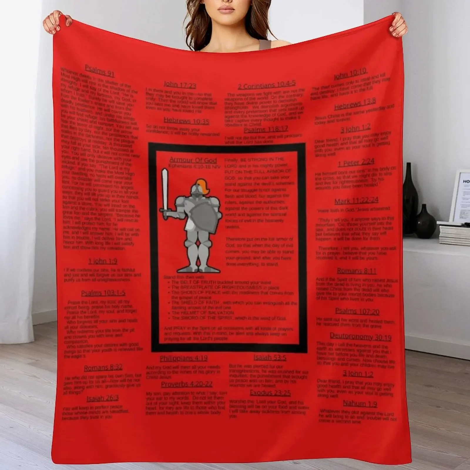 Armour Of God Prayer Blanket (NIV)- Red Throw Blanket Designers decorative Decorative Sofas Hairys Blankets