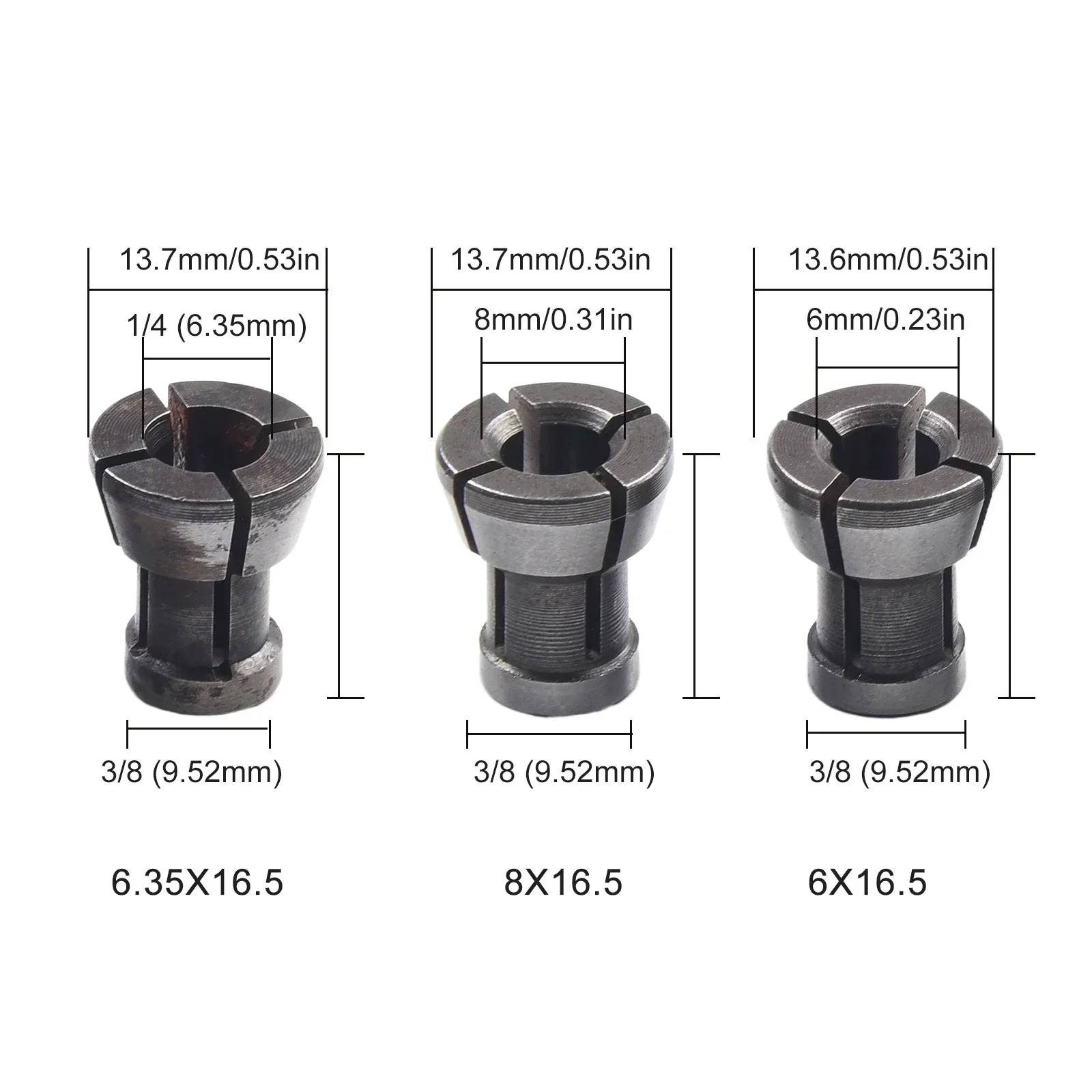 1 Set M17 6/6.35/8 Mm Spantang Adapter Met Moer Graveren Trimmen Machine Klauwplaten Trimmer elektrische Router Bit Spantangen Tool