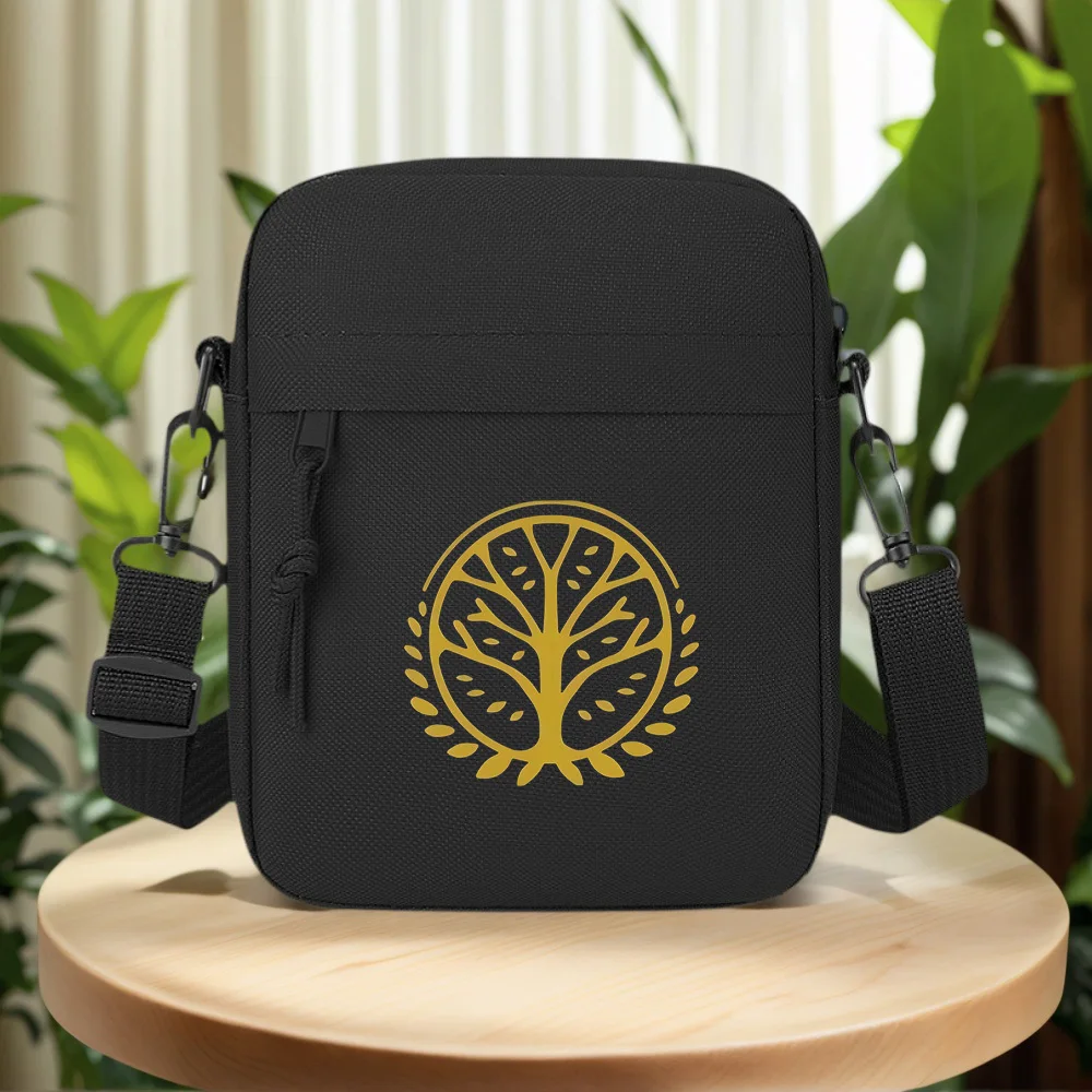 Tree inside circle leaves branches Men Crossbody Bag Single Shoulder Women Cartoon Anime Film Printing Design Unisex