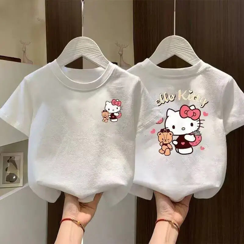 

Sanrio's 2026 Summer New Design HelloKitty Graffiti Cartoon Print Pure Cotton Breathable Children's Short-Sleeved T-Shirt