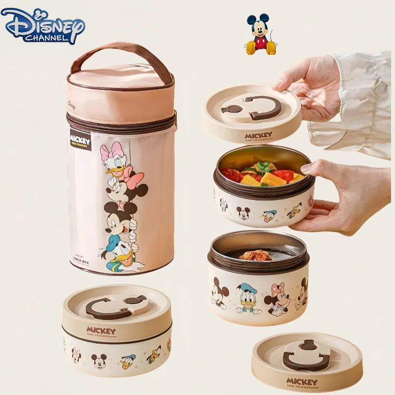 

Disney Mickey Stainless Steel Insulated Lunch Box for Student Office Workers Three-Layer Cute Cartoon Personality Holiday Gift