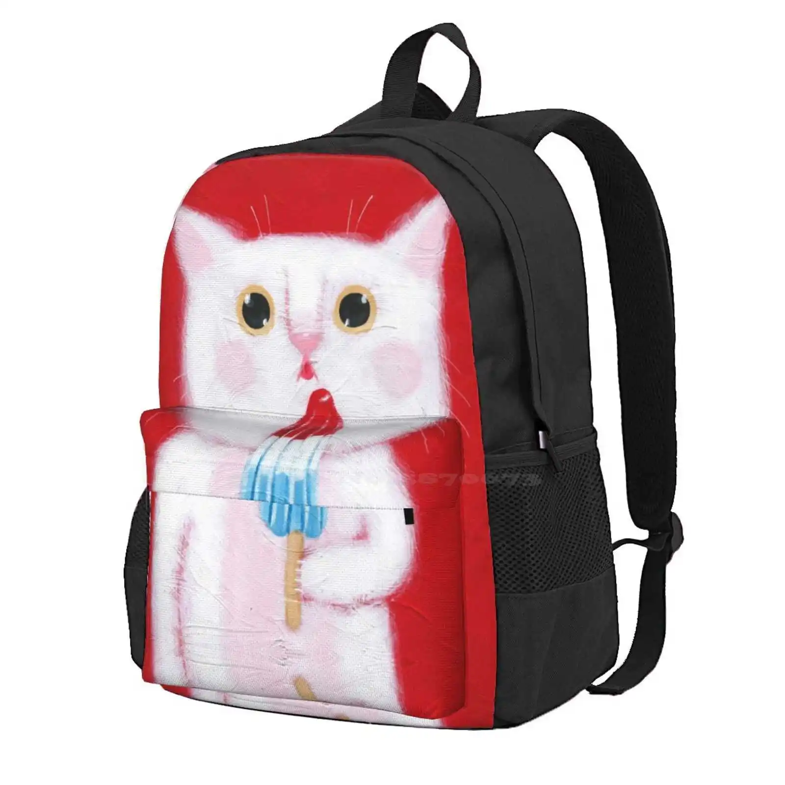 Ice Cream Pop Cat Hot Sale Schoolbag Backpack Fashion Bags Cats Kitty Summer White Cat Kilkennycat Cute Cat Cat With Ice Cream