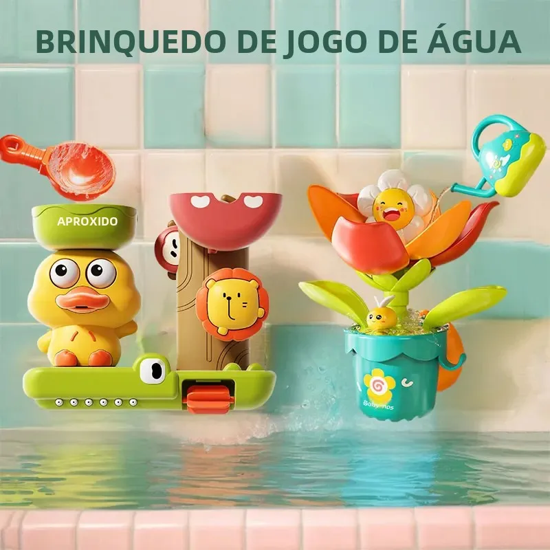 2025 brinquedo de banho do bebê jogar água em forma de pato/flor leão waterwheel crianças diversão na banheira do chuveiro com ventosa no presente do miúdo