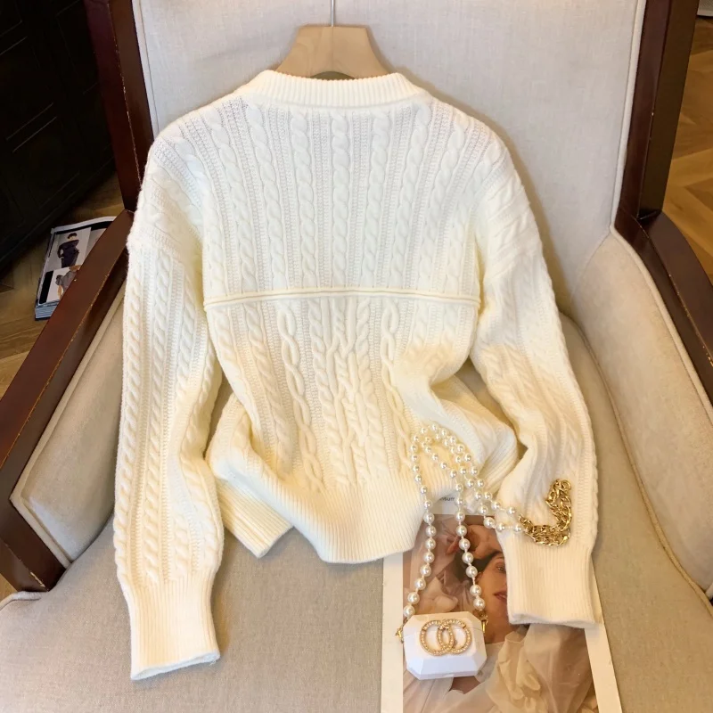 여성용 화이트 O넥 풀오버 스웨터 빈티지 점퍼 니트 긴 소매 캐시미어 스웨터 여성 겨울 가을 2000년대 의류 2025