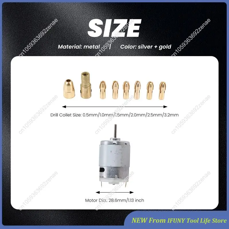 1pc dc 12v 500ma mirco motor com 6 pces 0.5-3.2mm broca pinça elétrica pcb conjunto de ferramentas novo