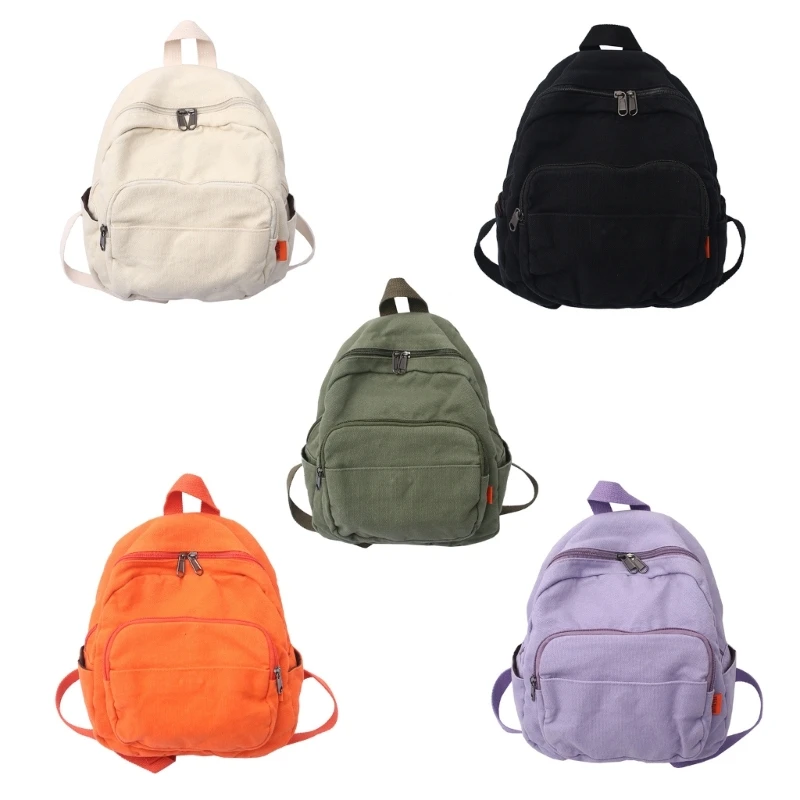 E74B Solid Color Backpack Student School Backpack Canvas Backpack Casual Daypacks Large Capacity Aesthetic Backpack