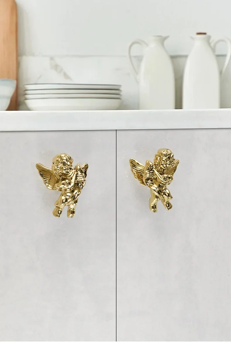 Chrome Cute Cupid Angel Solid Brass Handle Bright Silver Gold Drawer Small Handle