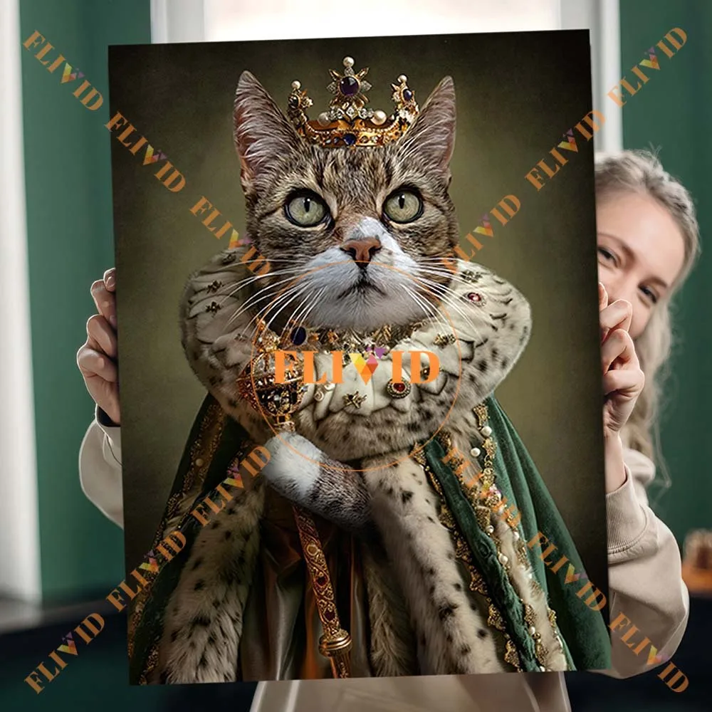 

Custom Vintage Royal King Queen General Madam Cat Dog Portrait Poster Wall Art Canvas Painting Wall Pictures For Room Unframed