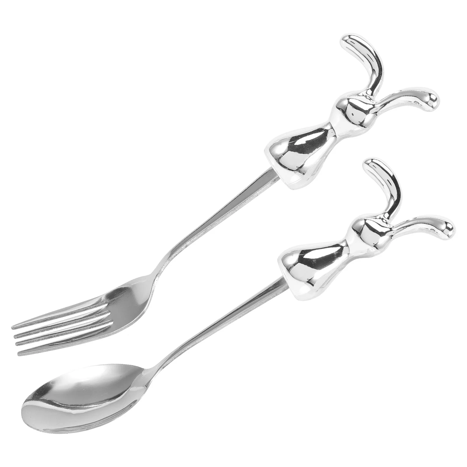 

2 Pcs Rabbit Tableware Metal Baby Fork Travel Utensils Children Cartoon Spoon Eating Scoops Toddler Kids