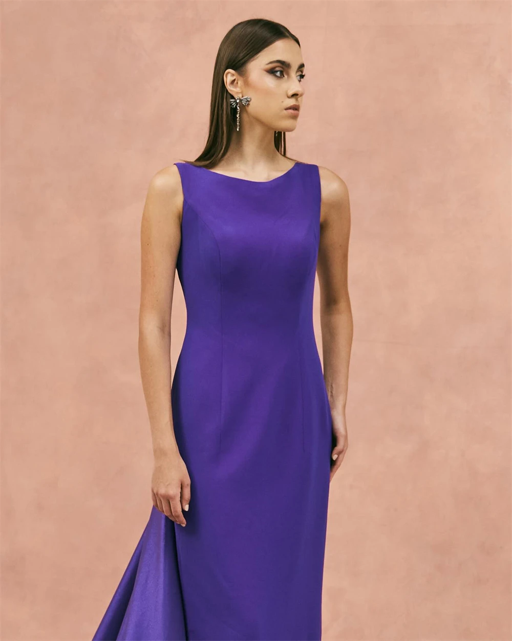 

Романтические вечерние платья из фиолетового джерси по индивидуальному заказу. Изысканные платья знаменитостей без рукавов с круглым вырезом. Модные платья для особых случаев.