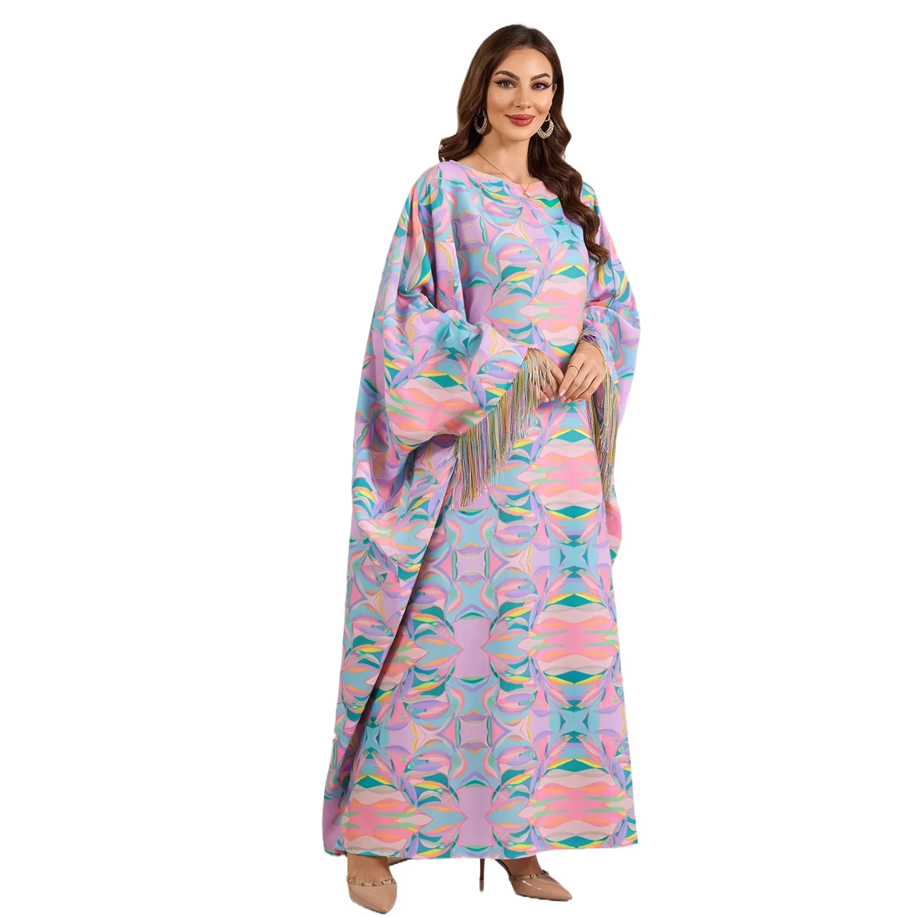 

2026 new stock long robe, new printed style elegant and fashionable cardigan, long skirt robe
