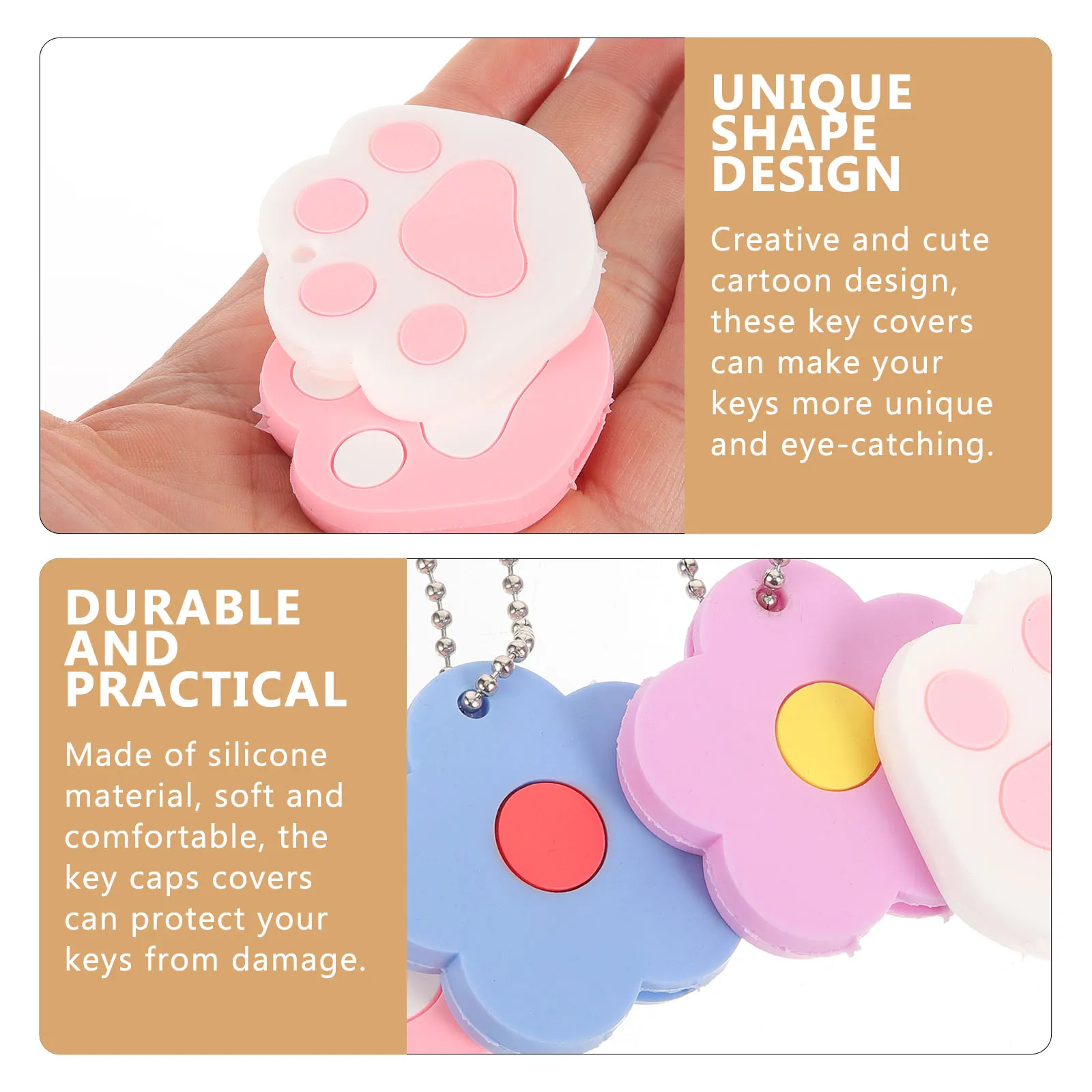 Porte-clés griffe de chat en Silicone, 4 pièces, couverture d'animaux de dessin animé mignon, étui en caoutchouc souple, rose violet bleu blanc fleurs pour étudiant