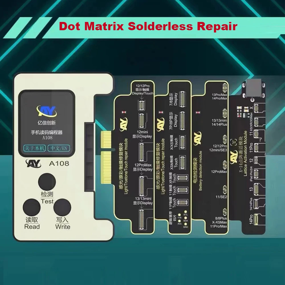 AY A108 Dot Matrix Recovery Programmer Flex Cable No Soldering For iPhone Xs 11 12 13 14 Pro Max Battery TrueTone FaceID Repair