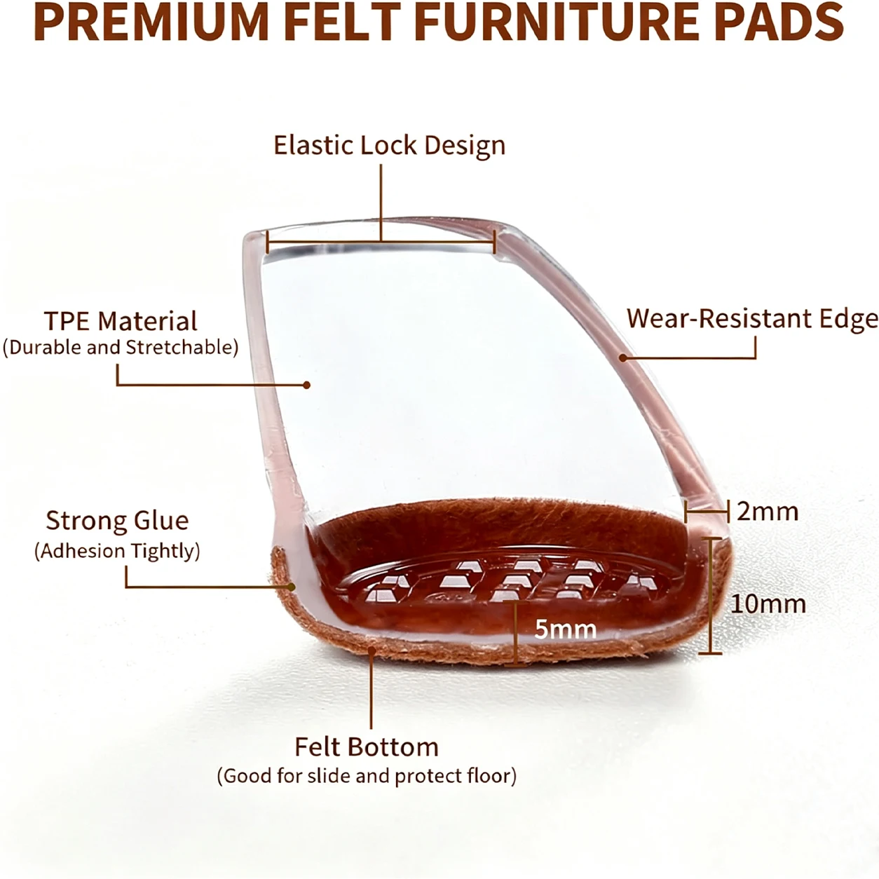 8PCS 15°-25°Angled Chair Leg Protectors Cover Felt Thicken Wrapped Bottom Silicone Furniture Feet Pads Protect Hardwood Floor