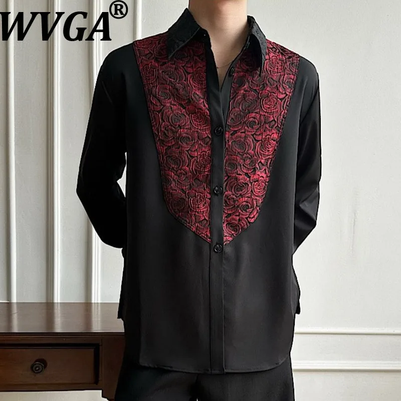 

WVGA Spring Autumn New Man Tide Man Rose Texture Design Trendy Long Sleeve Shirts Niche Chic Casual Turn-Down Collar Tops W21607
