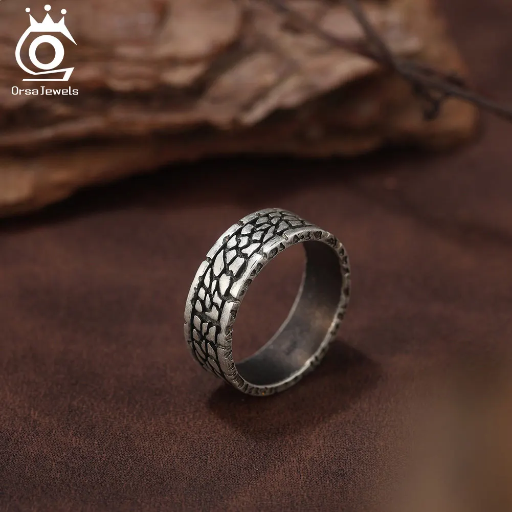

ORSA JEWELS Fashion 2mm Gothic Creative Crack Ring For Men Simple Oxidized Silver 925 Rings Party Hip Hop Jewelry Gifts NMR17