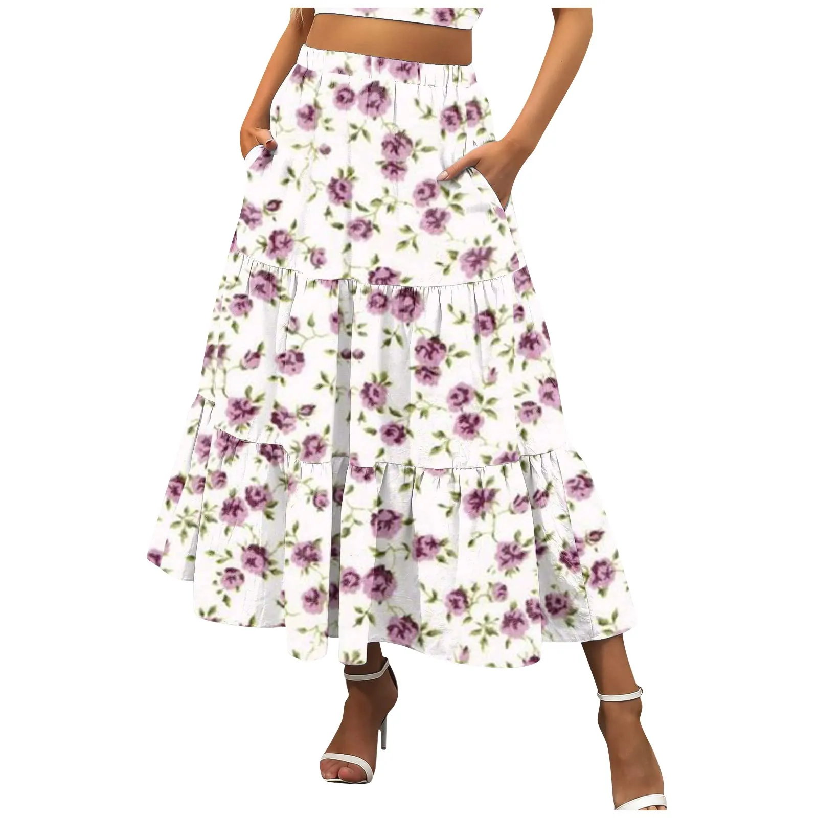 Oversized Floral Print Vintage Prairie Chic Style Large Hem High Elastic Waist Half Skirt For Female Casual And Versatile Dress