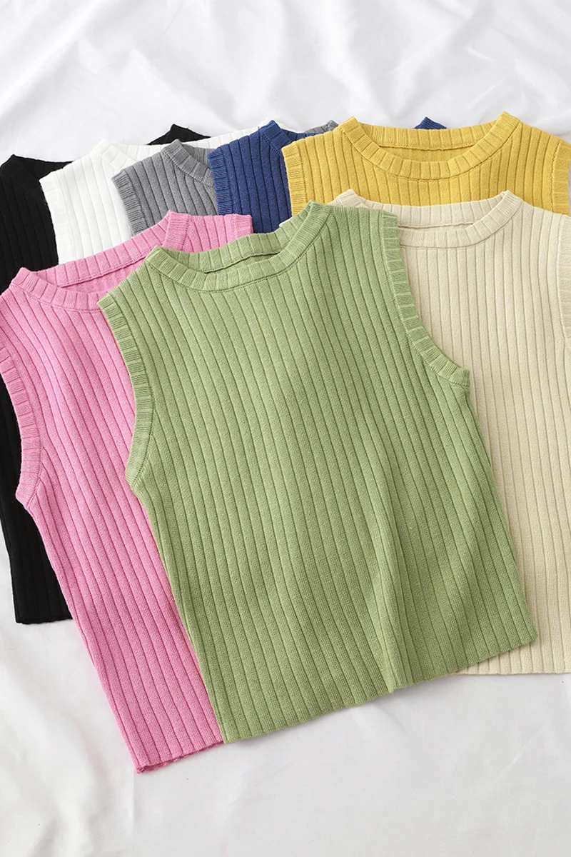 ITOOLIN Einfarbig Rosa Gestrickte Tops Frauen Tank Tops Trägerlosen Feste Weste Für Frauen Weste Tops 2025, Sommer Tank Tops